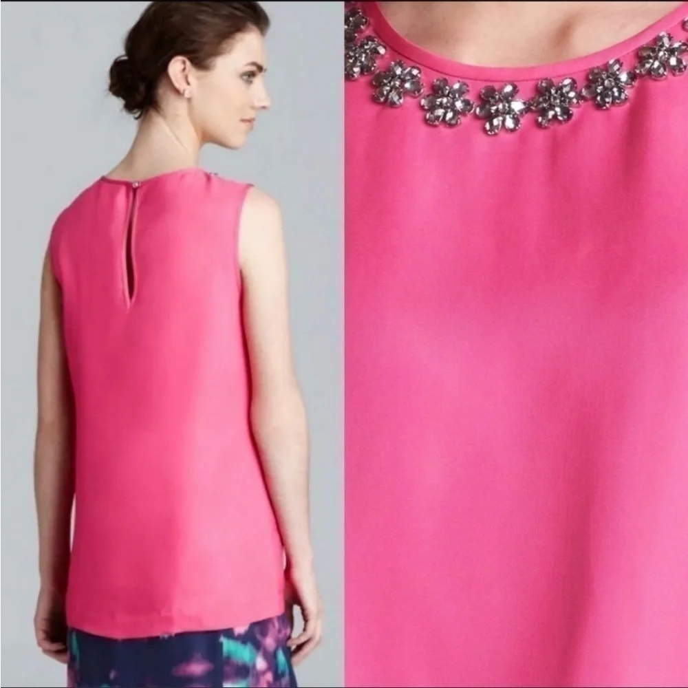 Kate Spade Denni Jewel Embellished Neckline Sleeveless Top in Zinnia Pink Size 2